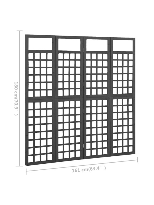 4 paneeliga sirm/ronitaimede alus,must, kuusepuit, 161 x 180 cm