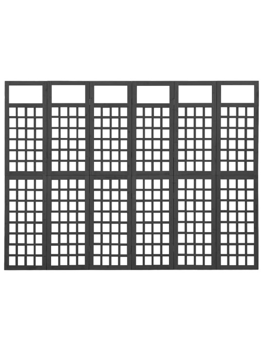 6 paneeliga sirm/ronitaimede alus,must, kuusepuit, 242,5x180 cm