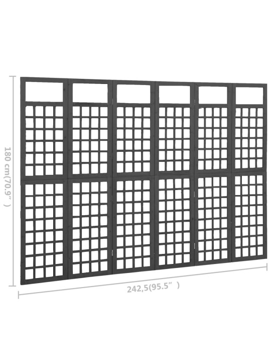 6 paneeliga sirm/ronitaimede alus,must, kuusepuit, 242,5x180 cm