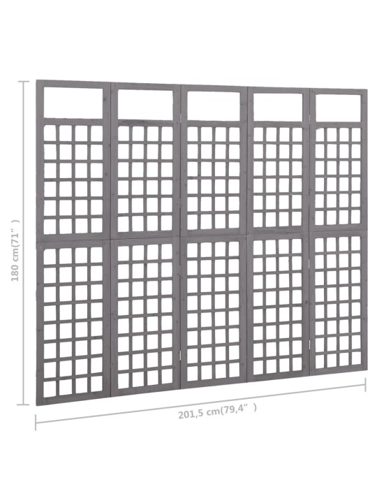 5 paneeliga sirm/ronitaimede alus,hall, kuusepuit, 201,5x180 cm