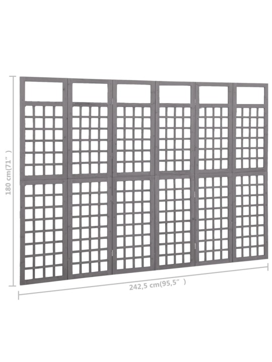 6 paneeliga sirm/ronitaimede alus,hall, kuusepuit, 242,5x180 cm