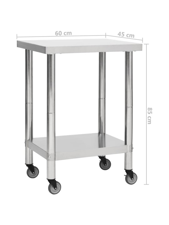 Köögi töölaud ratastega, 60x45x85 cm, roostevaba teras