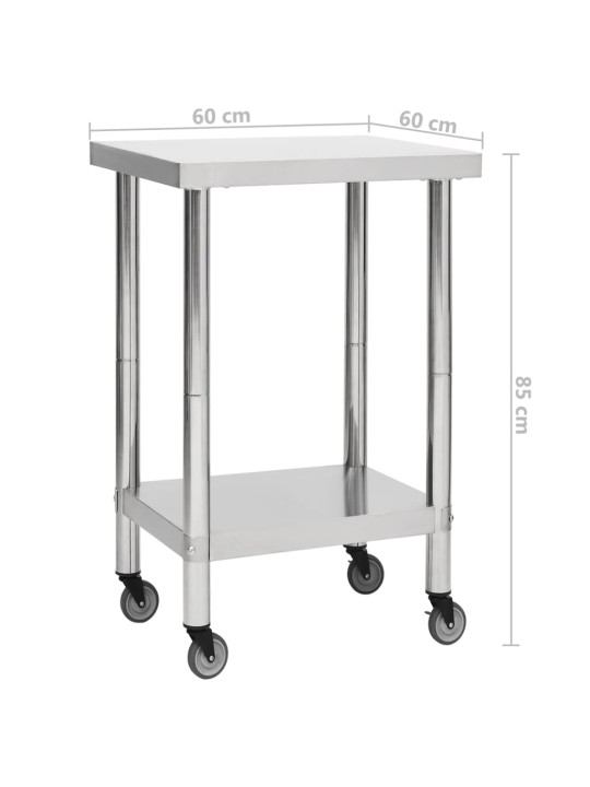 Köögi töölaud ratastega, 60x60x85 cm, roostevaba teras
