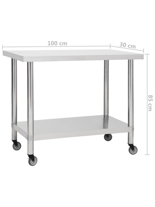 Köögi töölaud ratastega, 100x30x85 cm, roostevaba teras