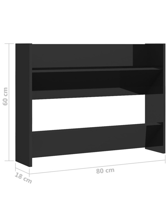 Seina kingakapp 2 tk kõrgläige, must 80x18x60 cm puitlaastplaat