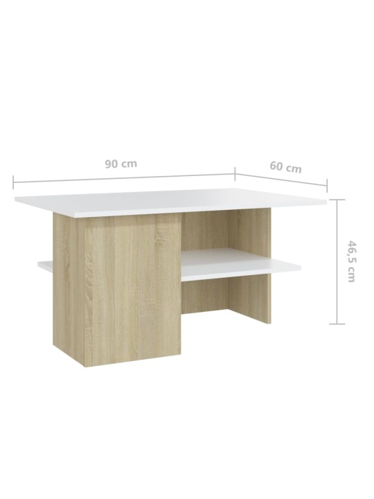 Kohvilaud, valge ja sonoma tamm, 90x60x46,5 cm, puitlaastplaat