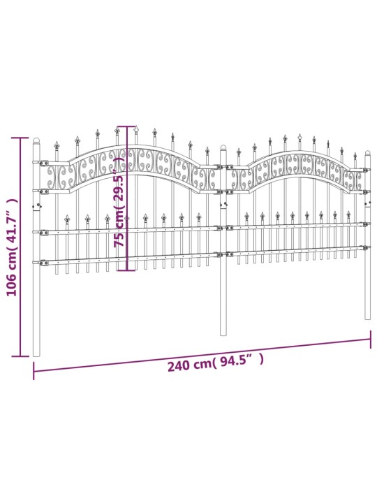 Aiapiire terava tipuga, must, 115 cm, pulbervärvitud teras