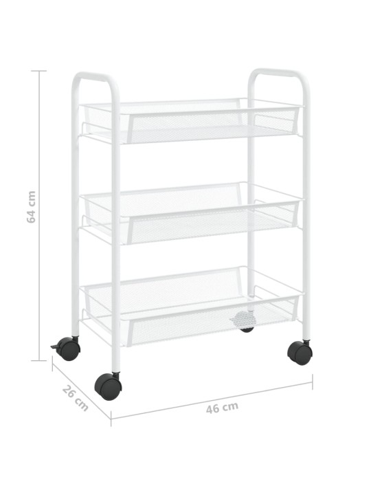 3-korruseline köögikäru, valge, 42 x 26 x 64 cm, raud