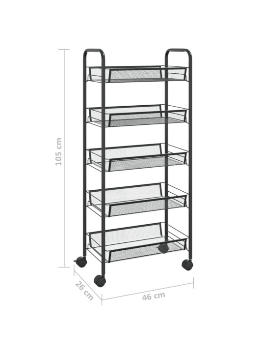 5-korruseline köögikäru, must, 42 x 26 x 105 cm, raud
