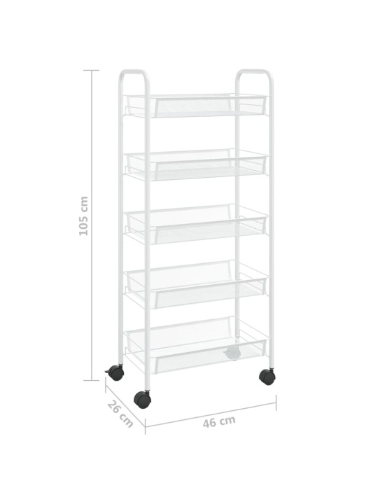 5-korruseline köögikäru, valge, 42 x 26 x 105 cm, raud