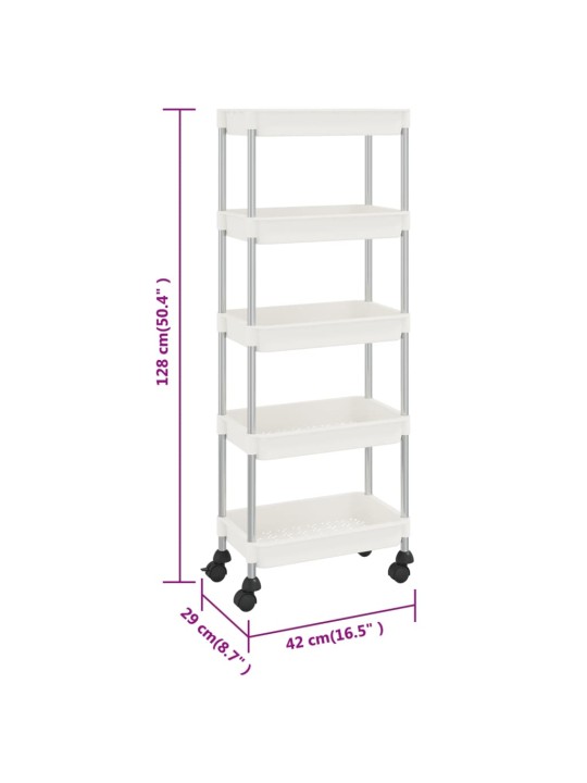 5-korruseline köögikäru, valge, 42x29x128 cm, raud ja abs