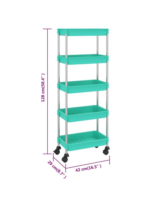 5-korruseline köögikäru, türkiis, 42x29x128 cm, raud ja abs