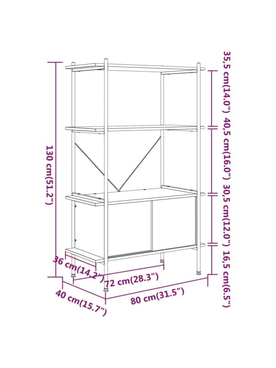 4-korruseline riiul kapiga, 80x40x130 cm, teras ja tehispuit