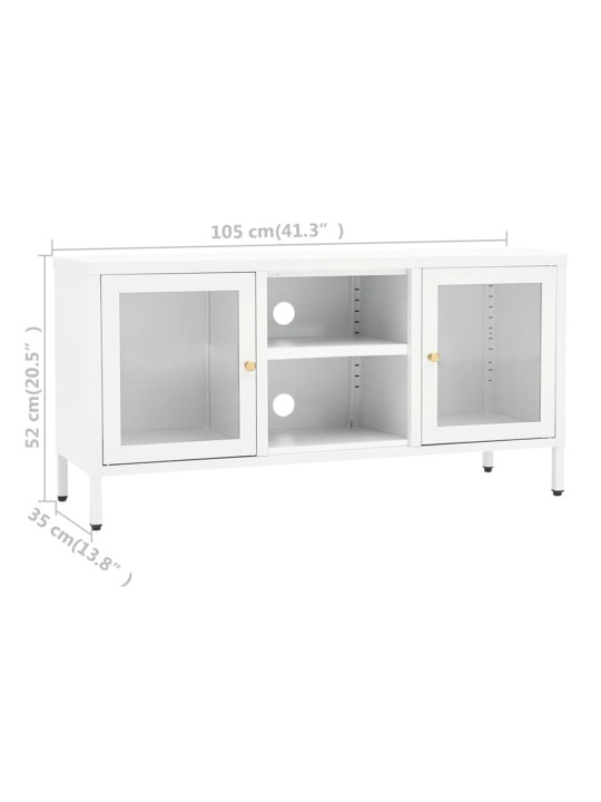 Telerialus, valge, 105 x 35 x 52 cm, teras ja klaas