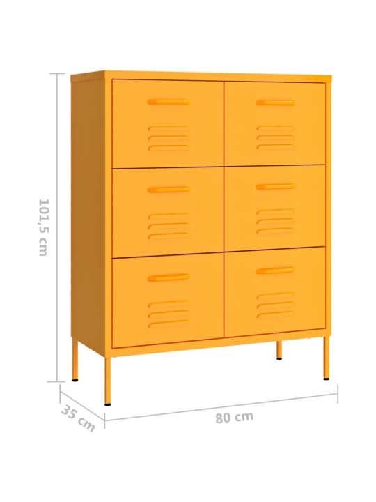 Kummut, sinepikollane, 80 x 35 x 101,5 cm, teras