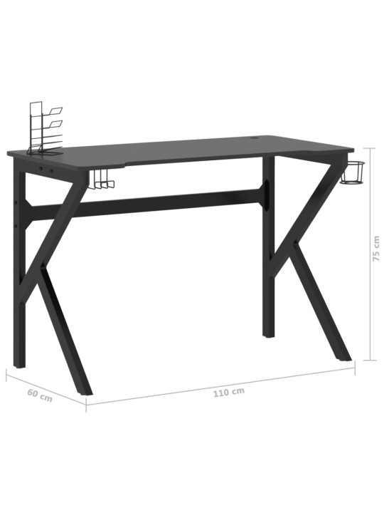 Mänguri arvutilaud k-jalgadega, must, 110x60x75 cm