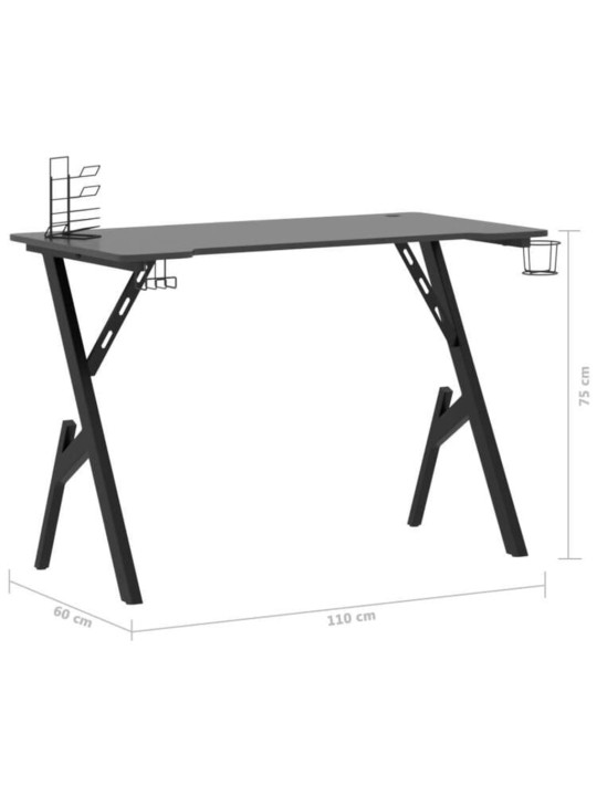 Mänguri arvutilaud y-jalgadega, must, 110x60x75 cm