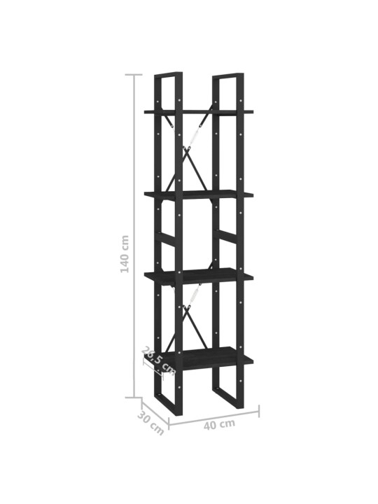 4-korruseline raamaturiiul, 40x30x140 cm, must, männipuit