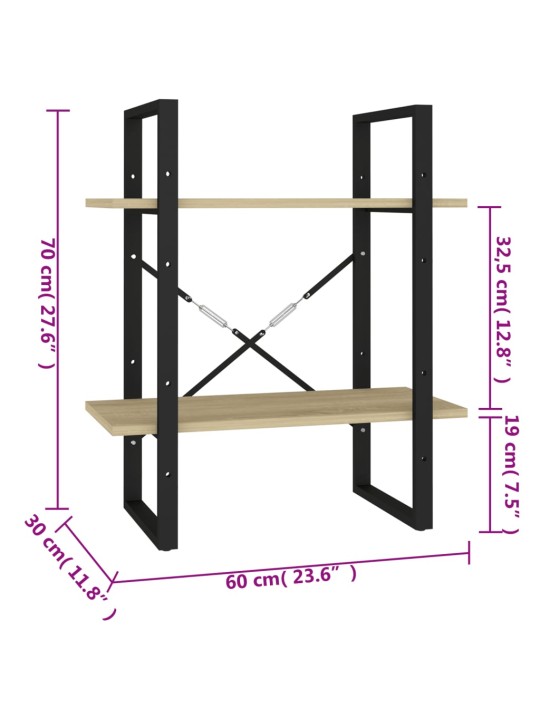 2korruseline raamatukapp sonoma tamm 60x30x70 cm puitlaastplaat