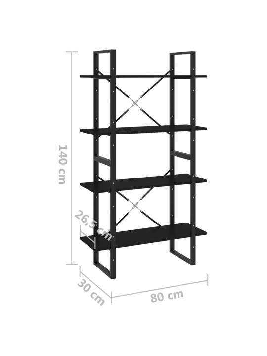 4-korruseline raamaturiiul, must, 80x30x140 cm, puitlaastplaat