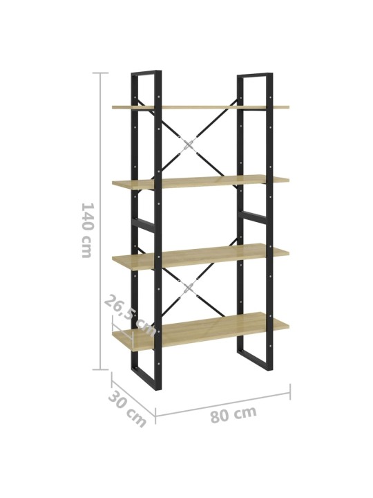 4 korrusega raamaturiiul sonoma tamm 80x30x140cm puitlaastplaat