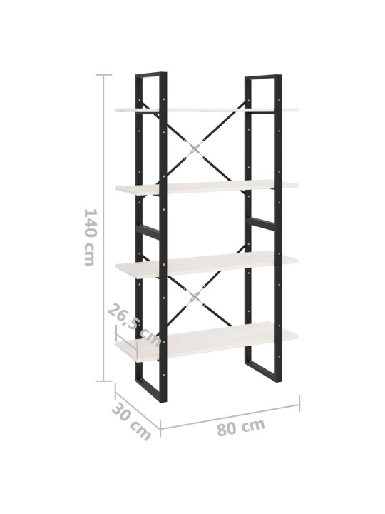 4-korruseline raamaturiiul, 80 x 30 x 140 cm, valge, männipuit