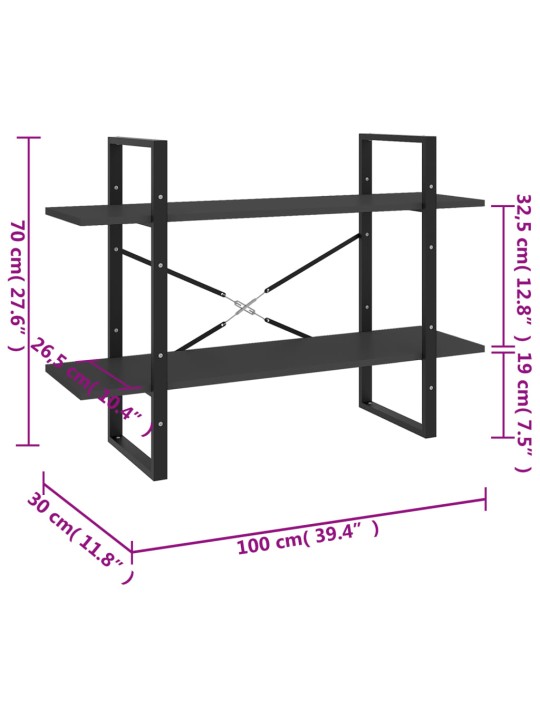 2-korruseline raamaturiiul 100x30x70 cm, hall, puitlaastplaat