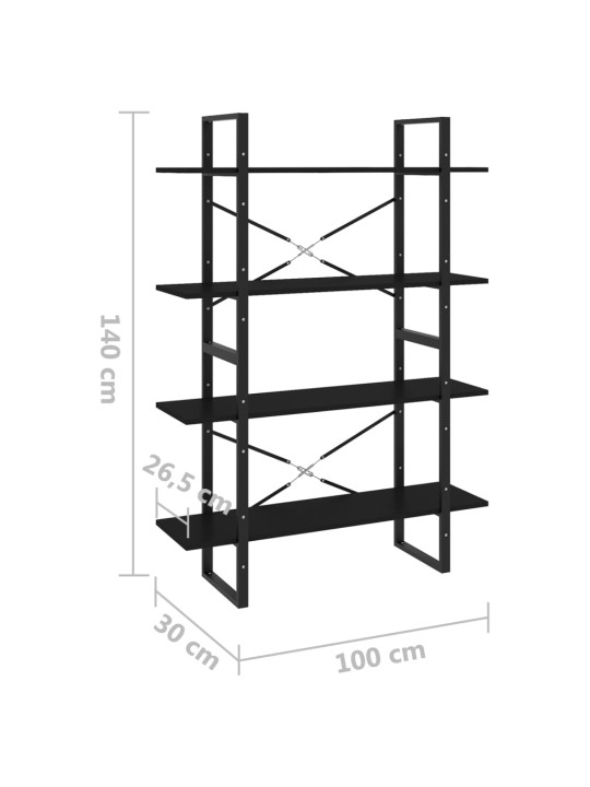 4-korruseline raamaturiiul, 100x30x140 cm, must, puitlaastplaat