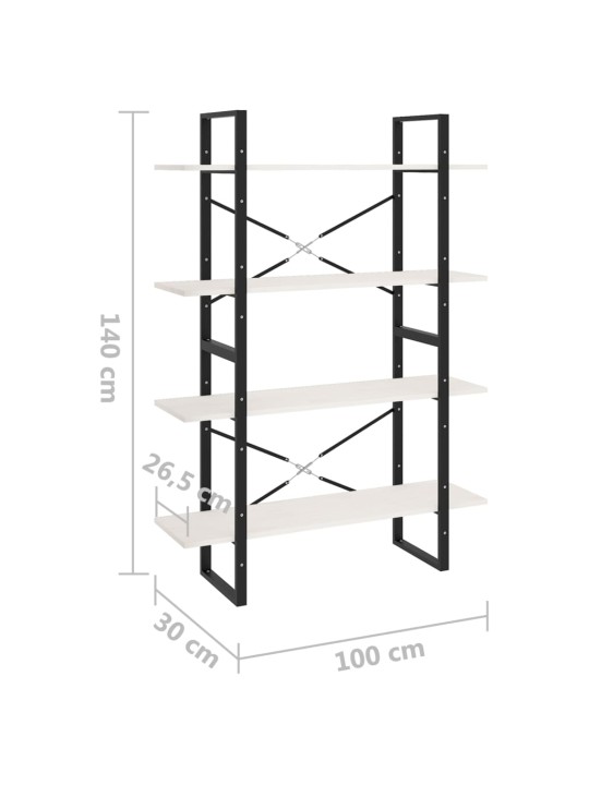 4-korruseline raamaturiiul, 100 x 30 x 140 cm, valge, männipuit
