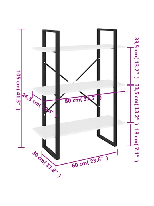 Raamaturiiul, valge 80 x 30 x 105 cm puitlaastplaat