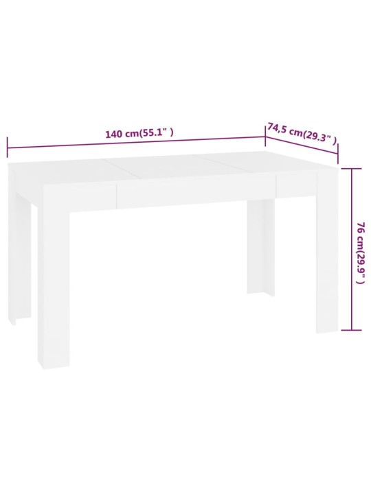 Söögilaud, valge, 140 x 74,5 x 76 cm, tehispuit