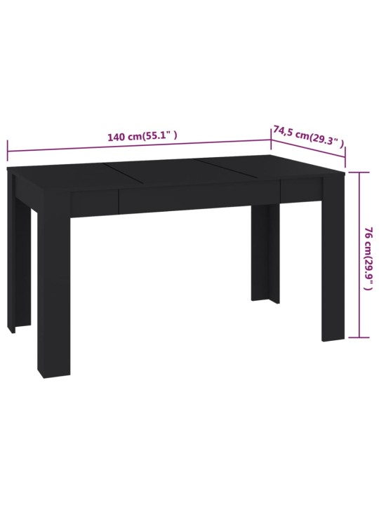 Söögilaud, must 140x74,5x76 cm puitlaastplaat