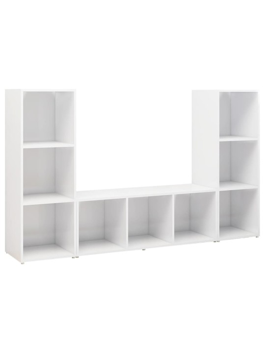 Telerikapid 3 tk kõrgläikega valge 107x35x37 cm puitlaastplaat