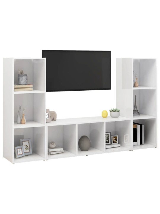 Telerikapid 3 tk kõrgläikega valge 107x35x37 cm puitlaastplaat