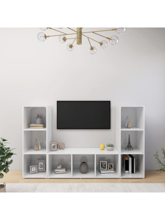 Telerikapid 3 tk kõrgläikega valge 107x35x37 cm puitlaastplaat