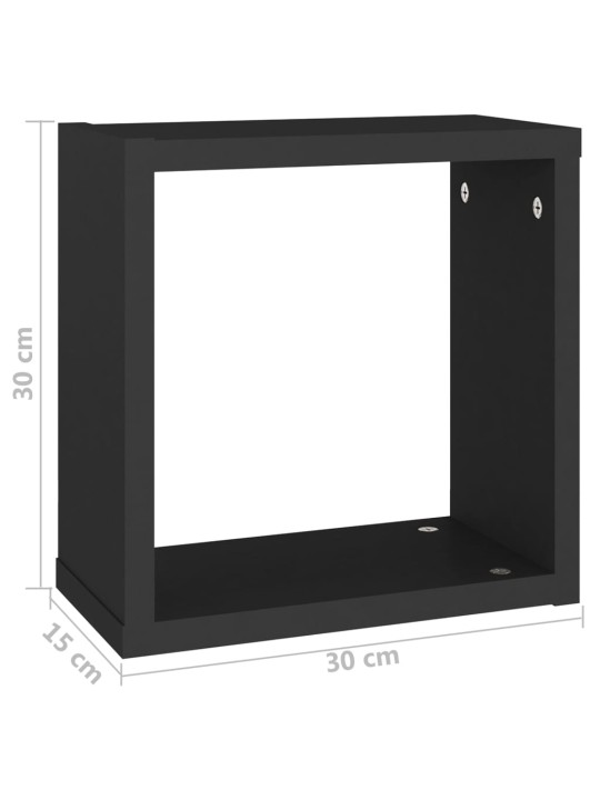 Kuubikukujulised seinariiulid 2 tk, must, 30 x 15 x 30 cm