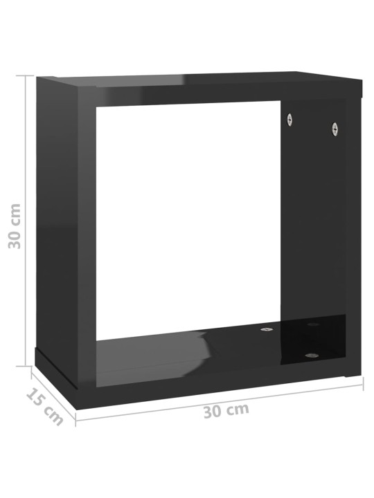 Kuubikukujulised seinariiulid 6 tk kõrgläikega must 30x15x30 cm