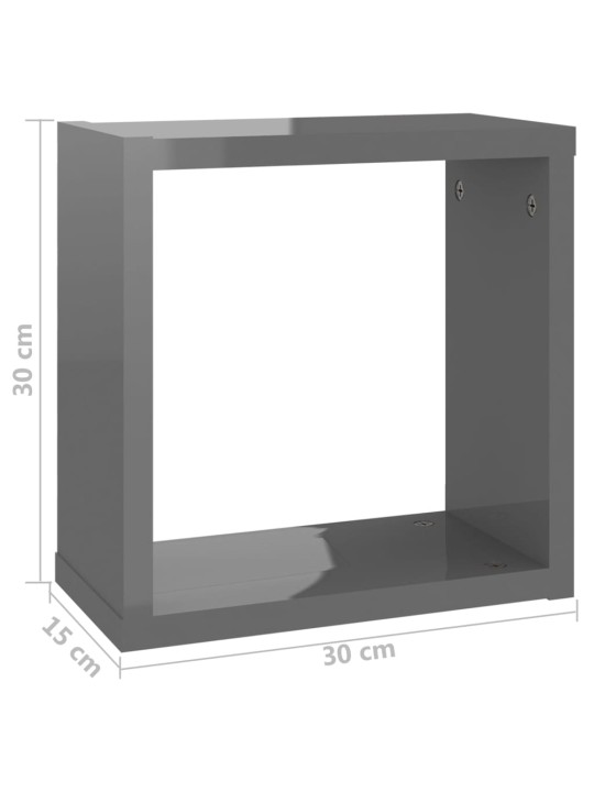 Kuubikukujulised seinariiulid 4 tk kõrgläikega hall 30x15x30 cm