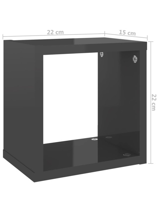 Kuubikukujulised seinariiulid 2 tk, hall, 22x15x22 cm