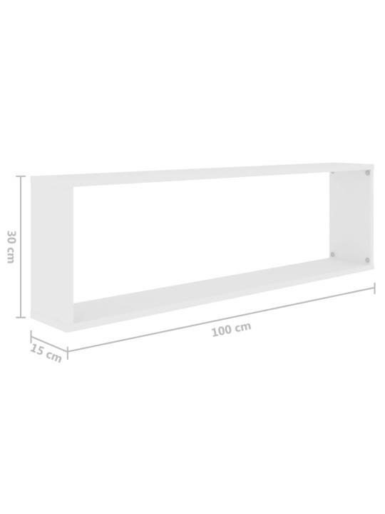 Kuubikukujulised seinariiulid 2 tk, valge, 100 x 15 x 30 cm