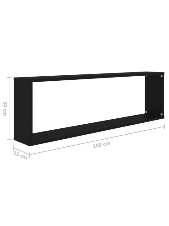 Kuubikukujulised seinariiulid 2tk must 100x15x30 puitlaastplaat