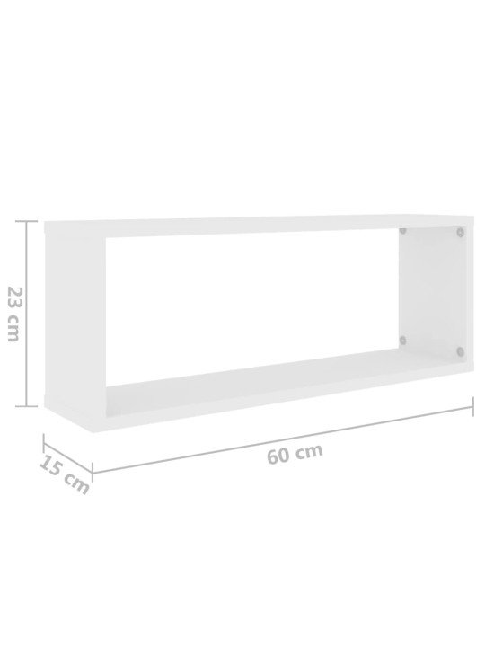 Kuubikukujulised seinariiulid 2 tk, valge, 60x15x23 cm