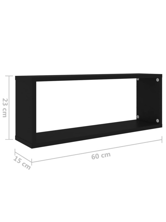 Kuubikukujulised seinariiulid 2 tk, must, 60x15x23 cm