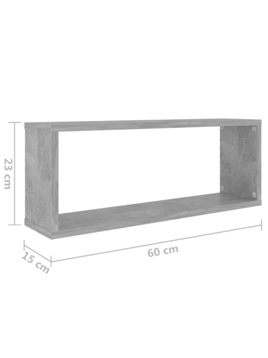 Kuubikukujulised seinariiulid 2 tk, betoonhall, 60x15x23 cm