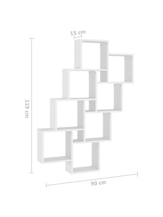 Kuubikukujuline seinariiul, valge, 90x15x119 cm, puitlaastplaat