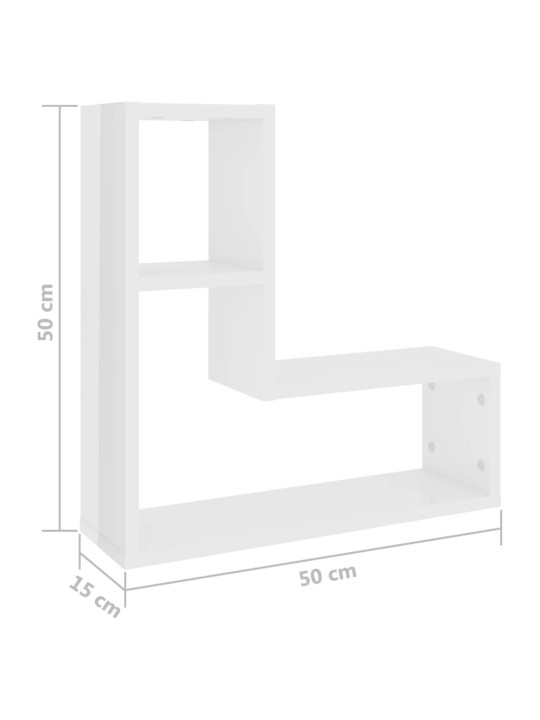 Seinariiulid 2 tk kõrgläikega valge 50x15x50 cm, puitlaastplaat