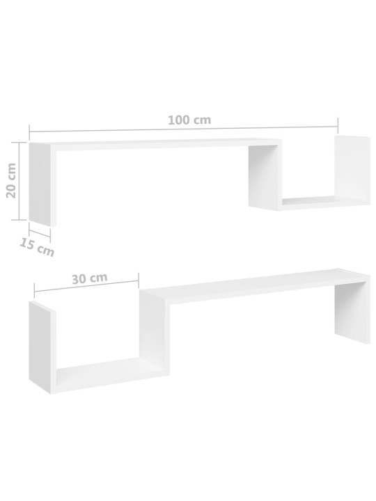 Seinariiulid 2 tk, valge, 100x15x20 cm, puitlaastplaat