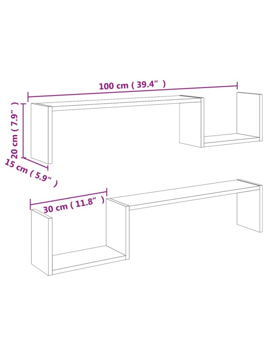 Seinariiulid 2 tk, sonoma tamm, 100x15x20 cm, puitlaastplaat