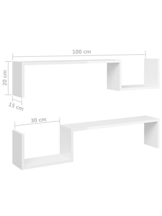 Seinariiulid 2 tk, valge, 100x15x20 cm, puitlaastplaat