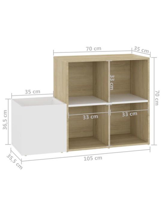 Jalatsiriiul, valge, sonoma tamm 105x35.5x70 cm, puitlaastplaat